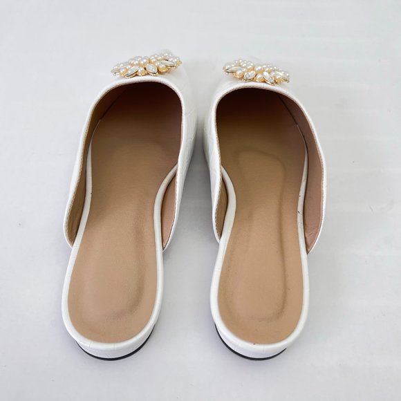 NEW Crocodile Pattern Flat Mules with Rhinestone & Faux Pearl, Sz EU 38( US 7.5) - Picture 12 of 14